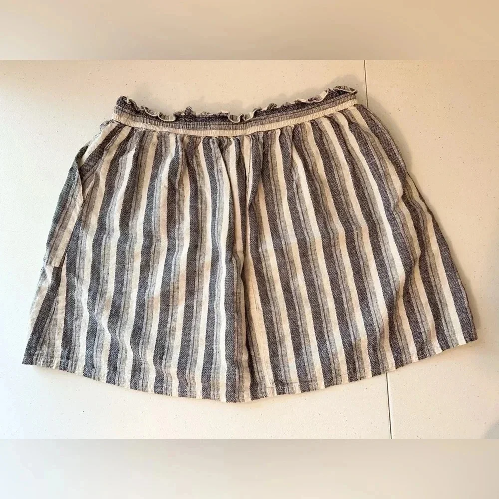 Abercrombie & Fitch Linen Cotton Blend Mini Skirt Blue White Stripes Size Medium
